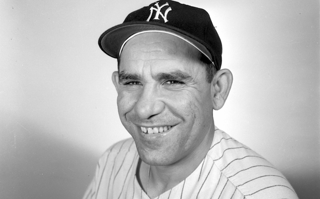 NEW YORK - 1960:  Catcher Yogi Berra #8, of the New York Yankees, poses for the camera at Yankee Stadium in New York in 1960. (Olen Collection/Diamond Images/Getty Images)